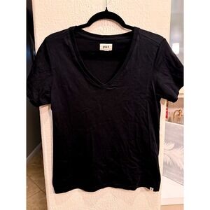 Pact Black Organic Cotton V Neck Short Sleeve Basic Tee Top Women's Size S